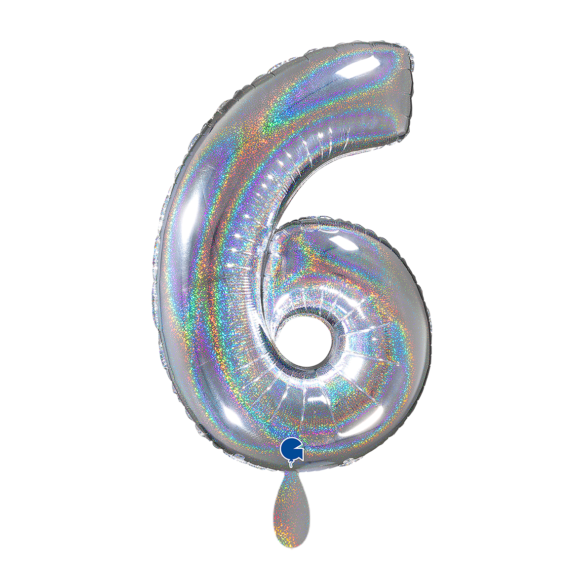 1 Balloon XL - Number 6 - Glitter Holographic Silver