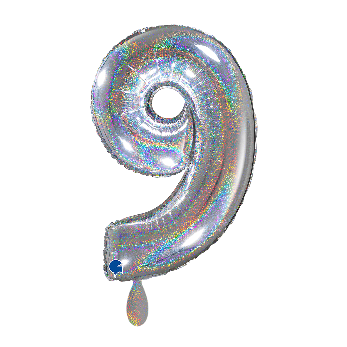 1 Balloon XL - Number 9 - Glitter Holographic Silver