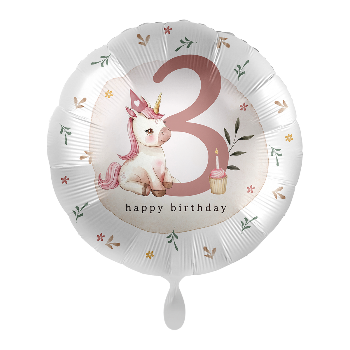 1 Balloon - Kindergeburtstag Girl - Zahl 3 Einhorn - ENG