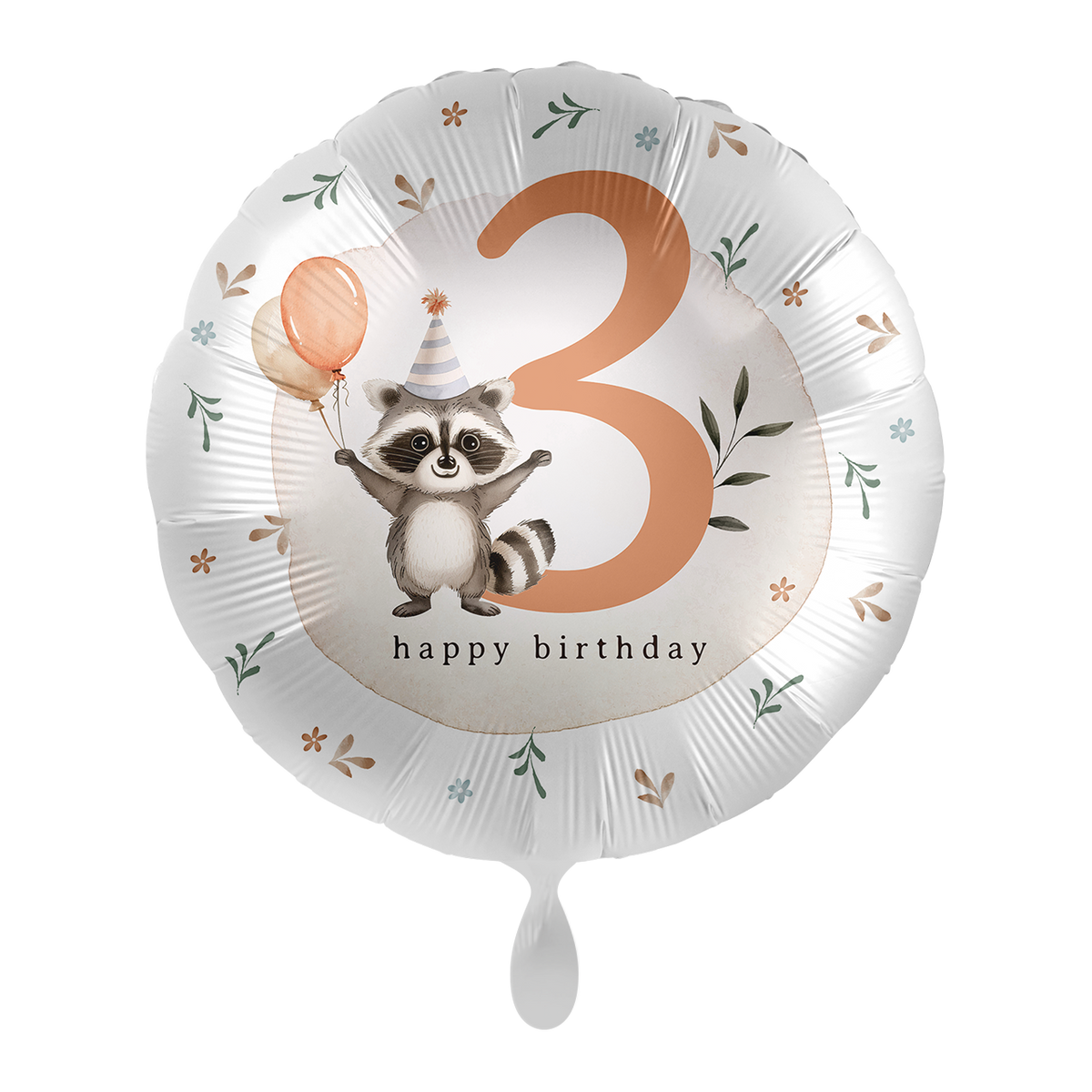1 Balloon - Kindergeburtstag Neutral - Zahl 3 Waschbär - ENG