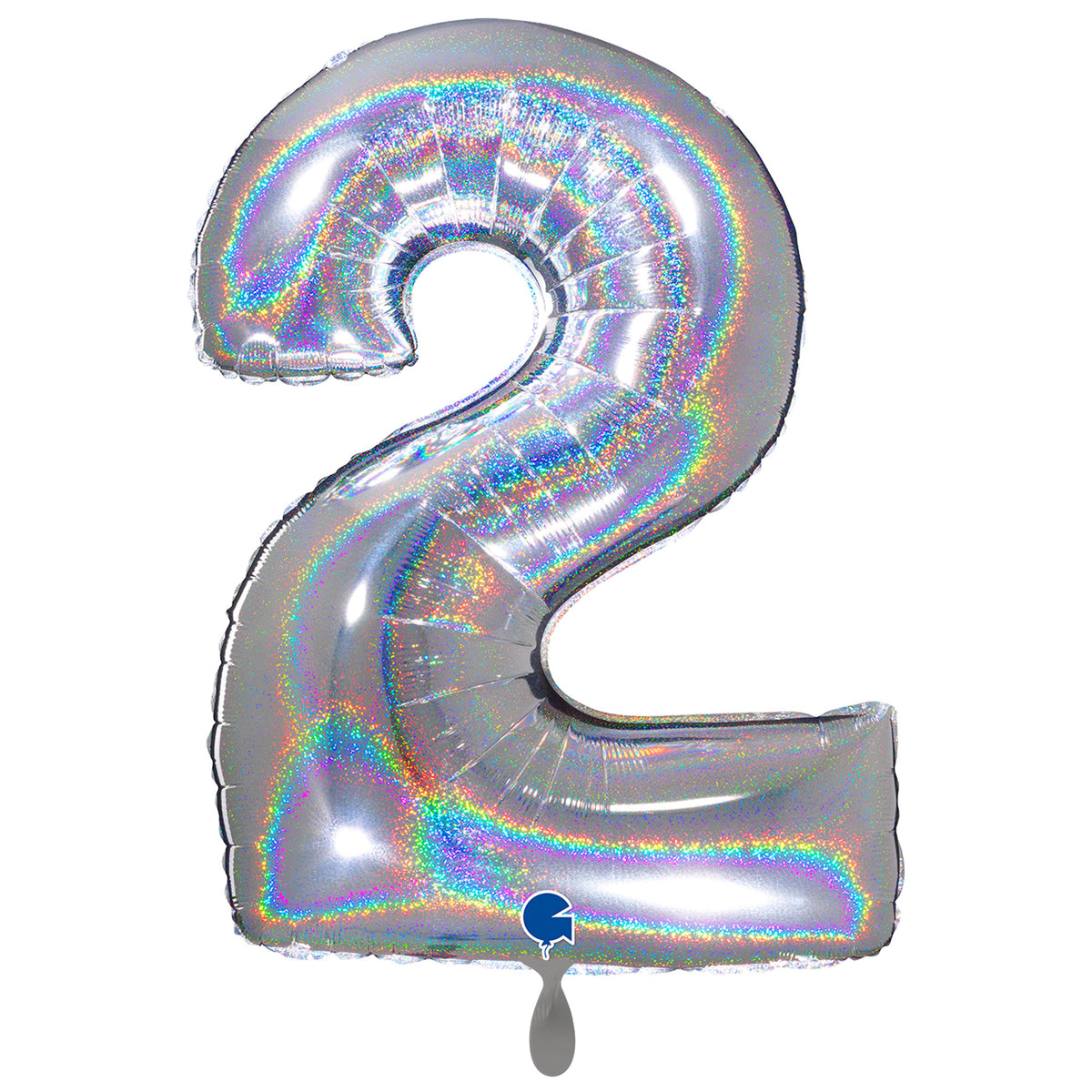 1 Balloon XXL - Number 2 - Glitter Holographic Silver