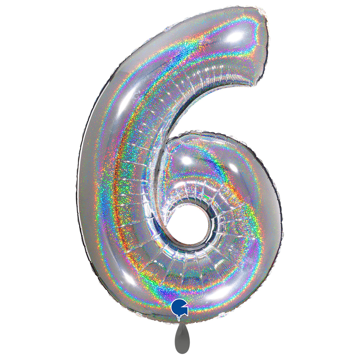 1 Balloon XXL - Number 6 - Glitter Holographic Silver