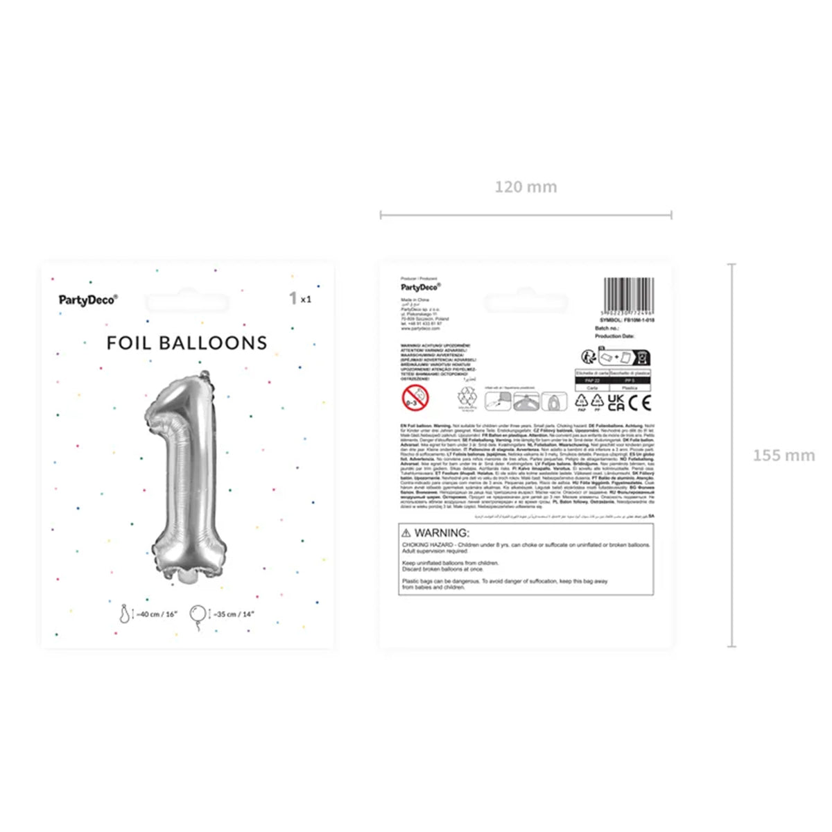 1 Balloon XS - Zahl 1 - Silber