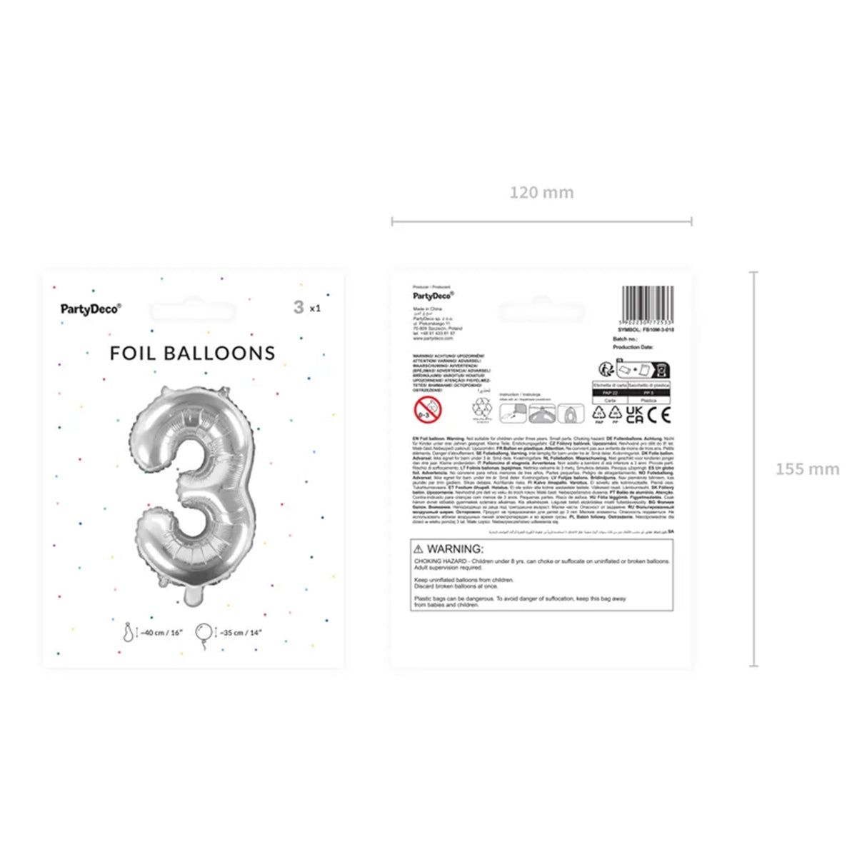 1 Balloon XS - Zahl 3 - Silber