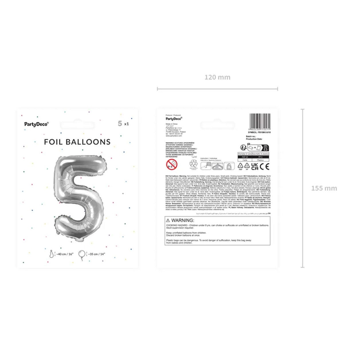 1 Balloon XS - Zahl 5 - Silber