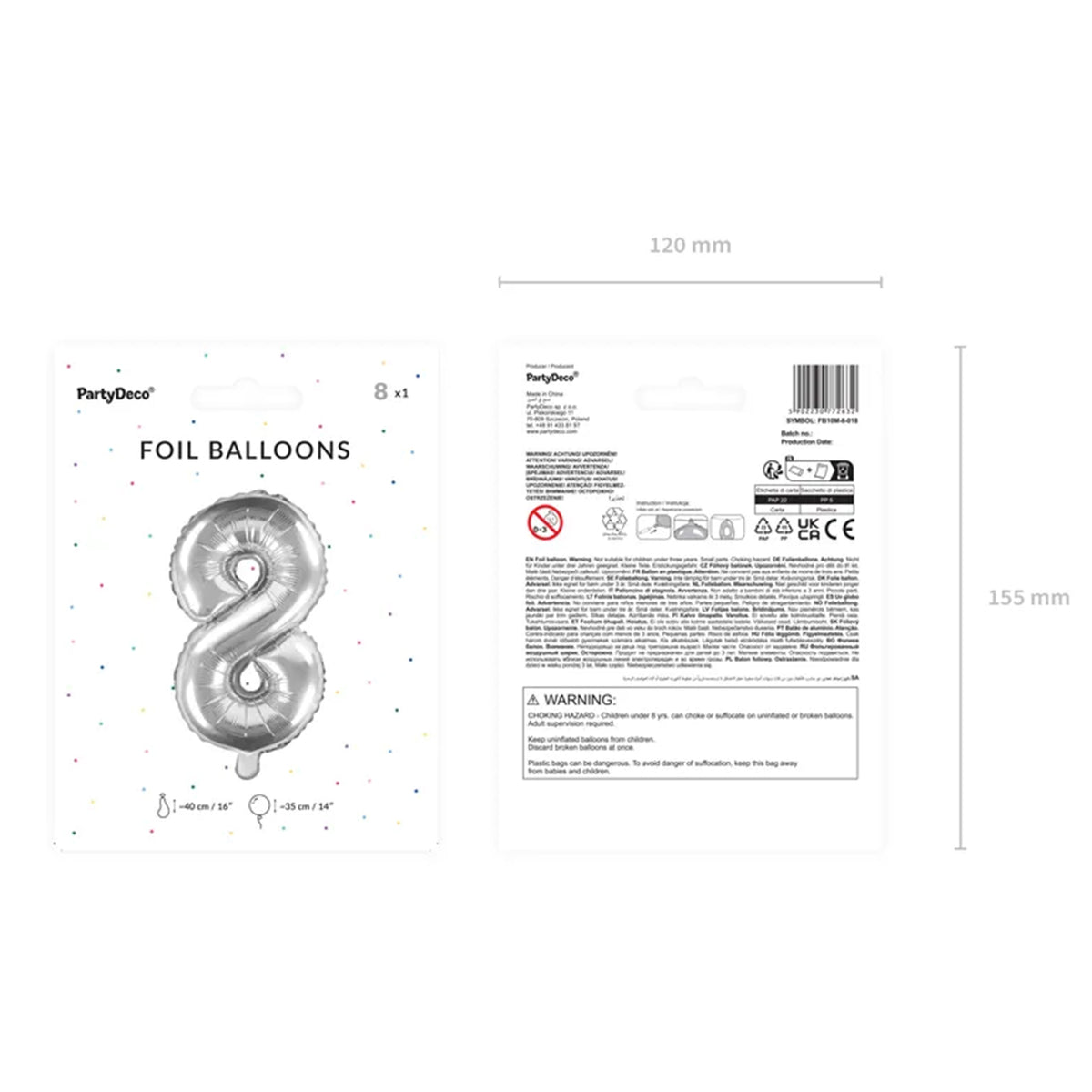 1 Balloon XS - Zahl 8 - Silber