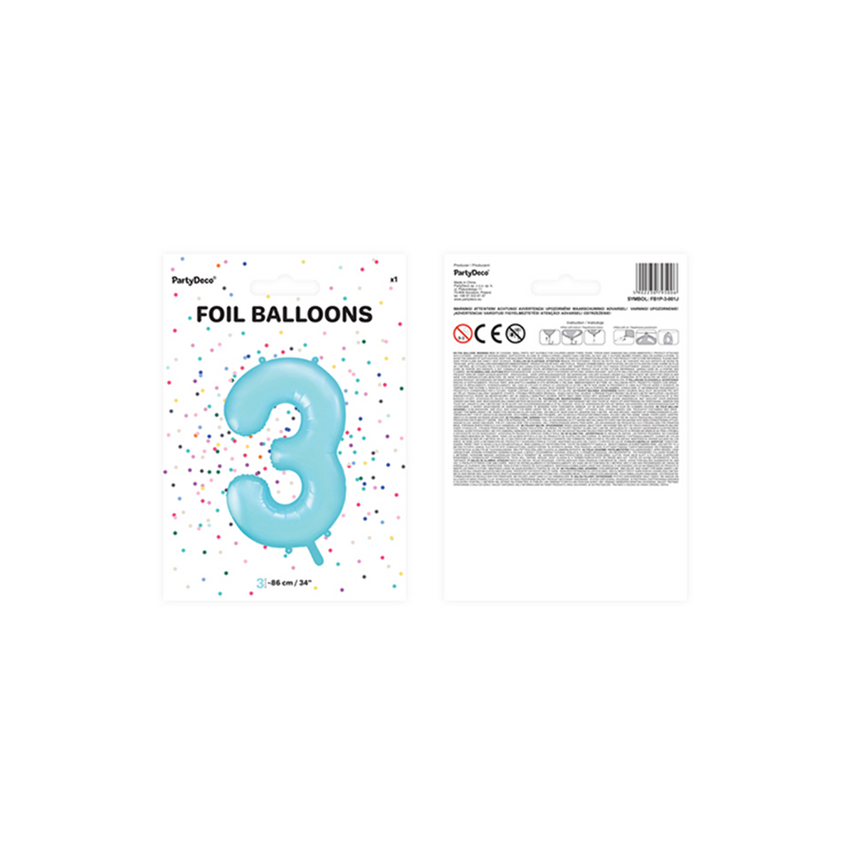 1 Ballon XXL - Zahl 3 - Hellblau