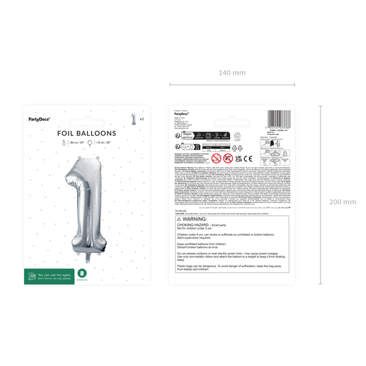 1 Balloon XL - Zahl 1 - Silber