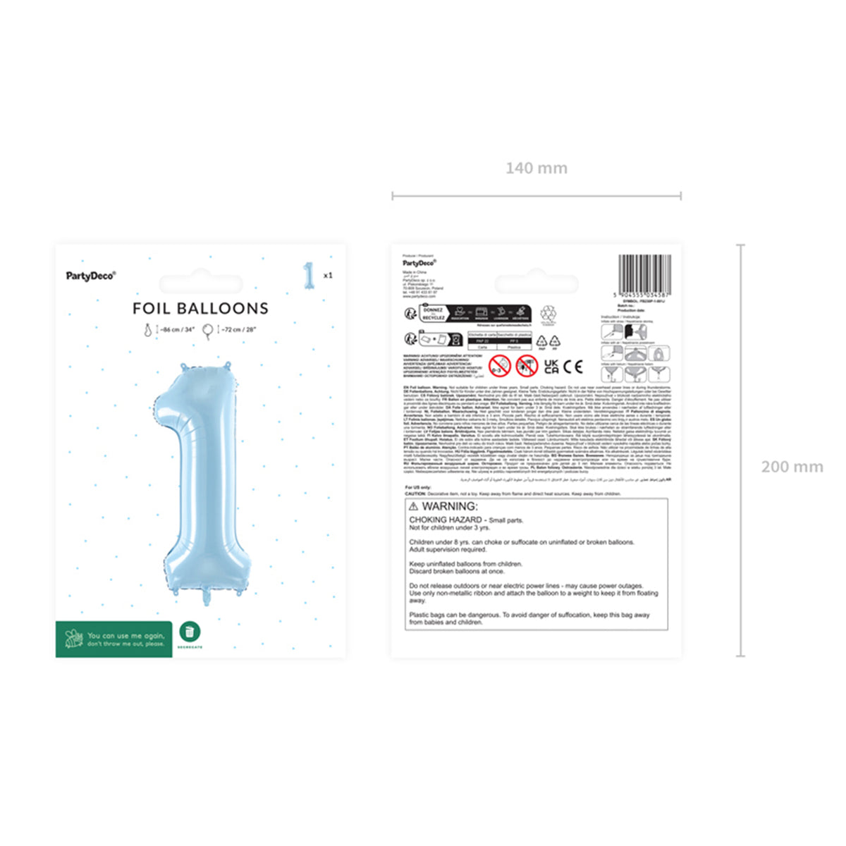 1 Balloon XL - Zahl 1 - Hellblau