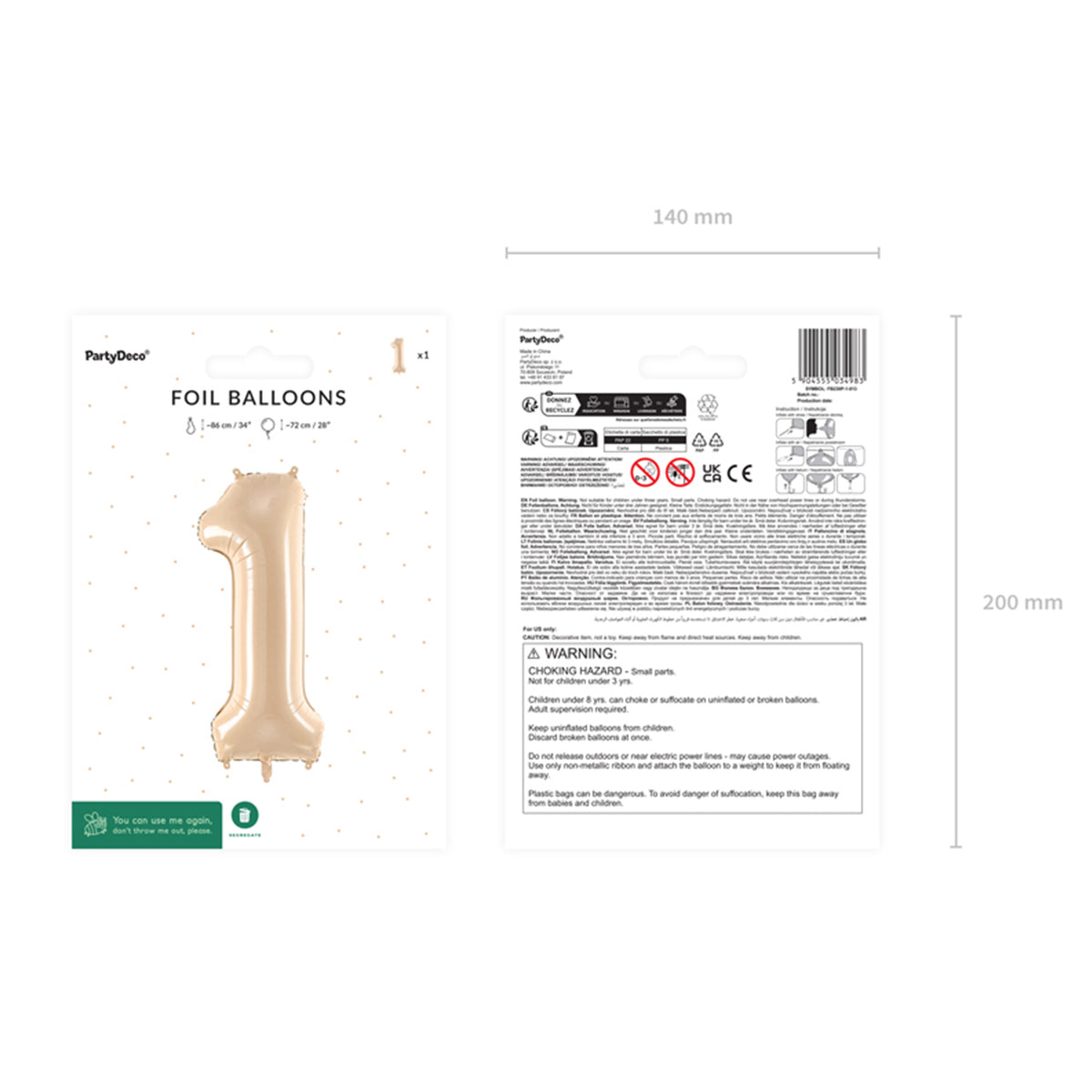 1 Balloon XL - Zahl 1 - Beige
