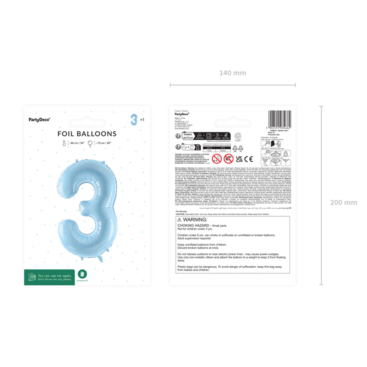 1 Balloon XL - Zahl 3 - Hellblau