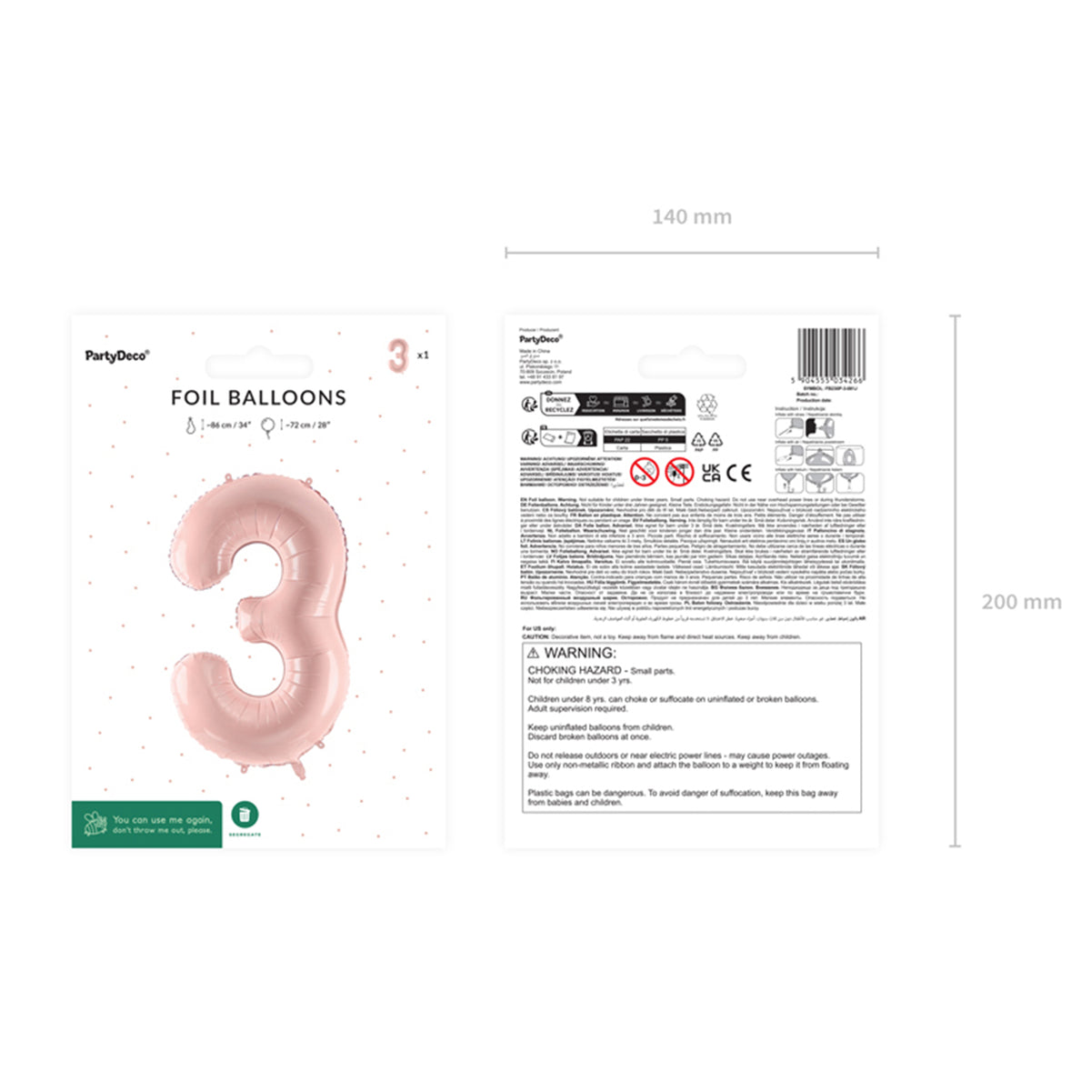 1 Balloon XL - Zahl 3 - Rosa