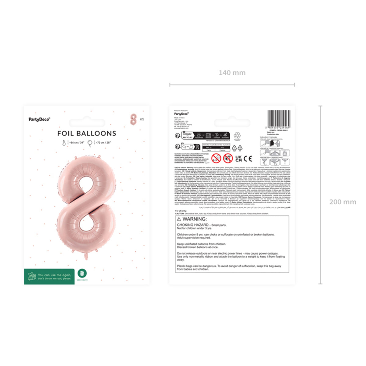 1 Balloon XL - Zahl 8 - Rosa
