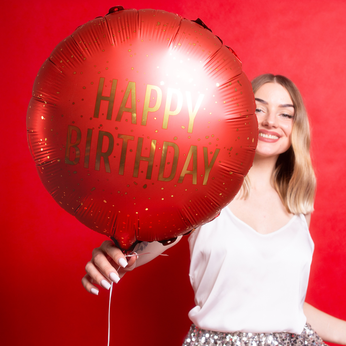 1 Ballon - Happy Birthday - Dunkelrot
