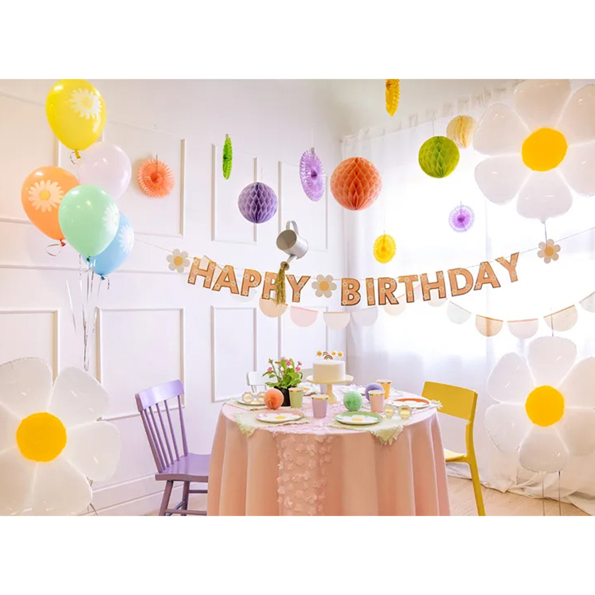 1 Bannergirlande - Happy Birthday Flowers