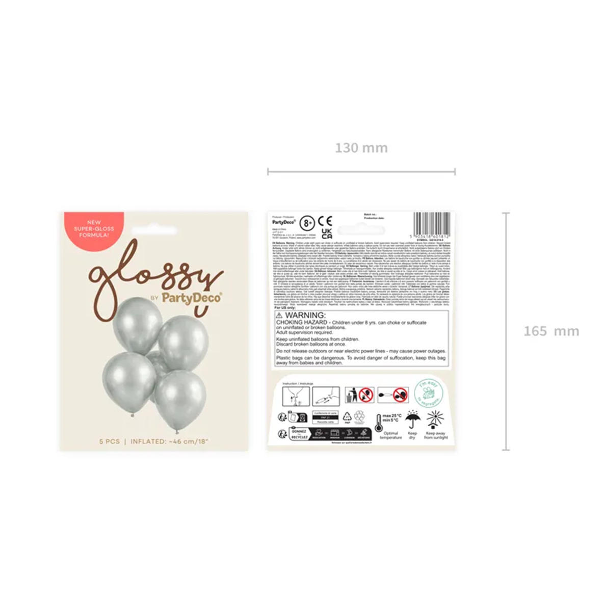 5 Luftballons - Ø 46cm - Glossy - Silber