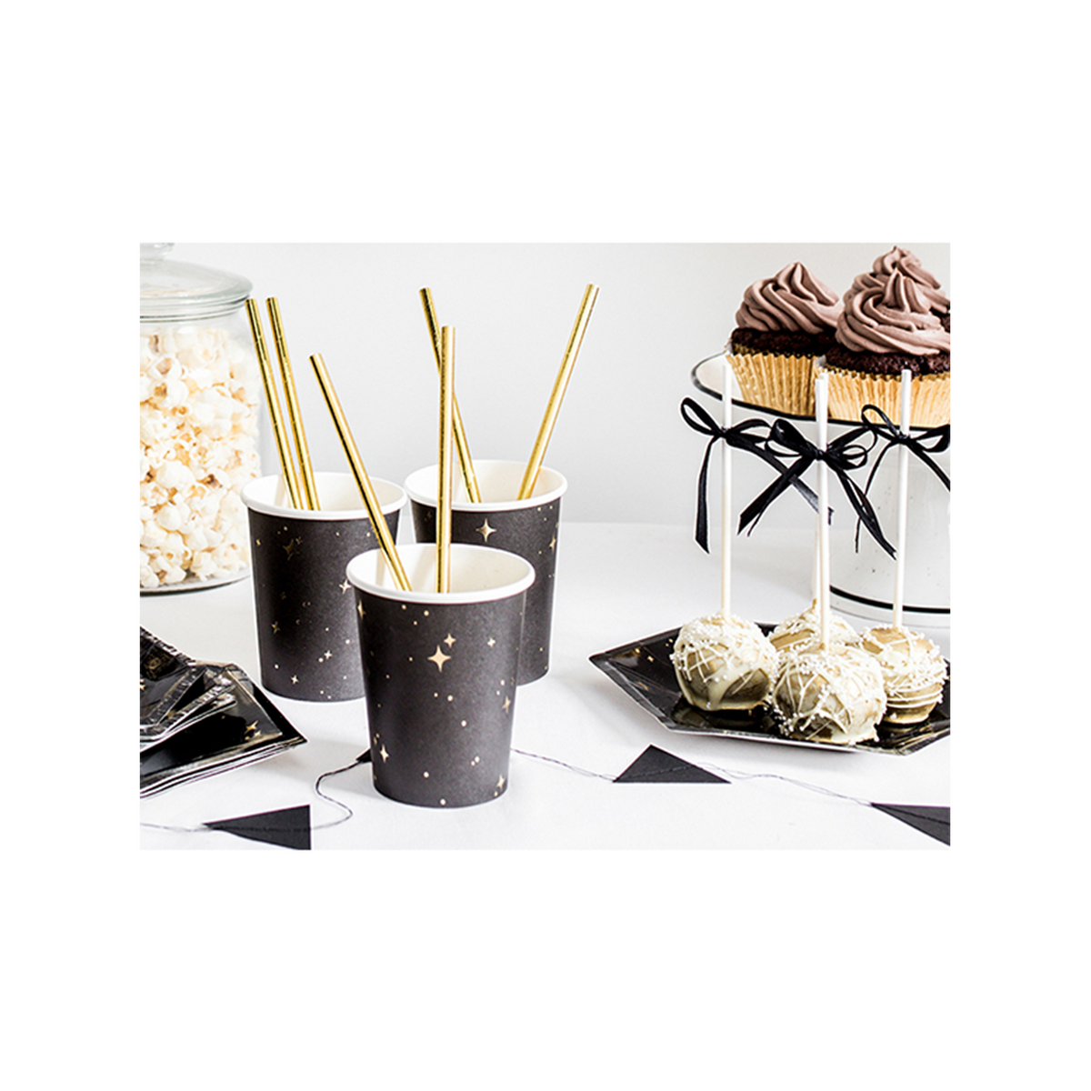 6 Pappbecher Trend - 260ml - Stars Black