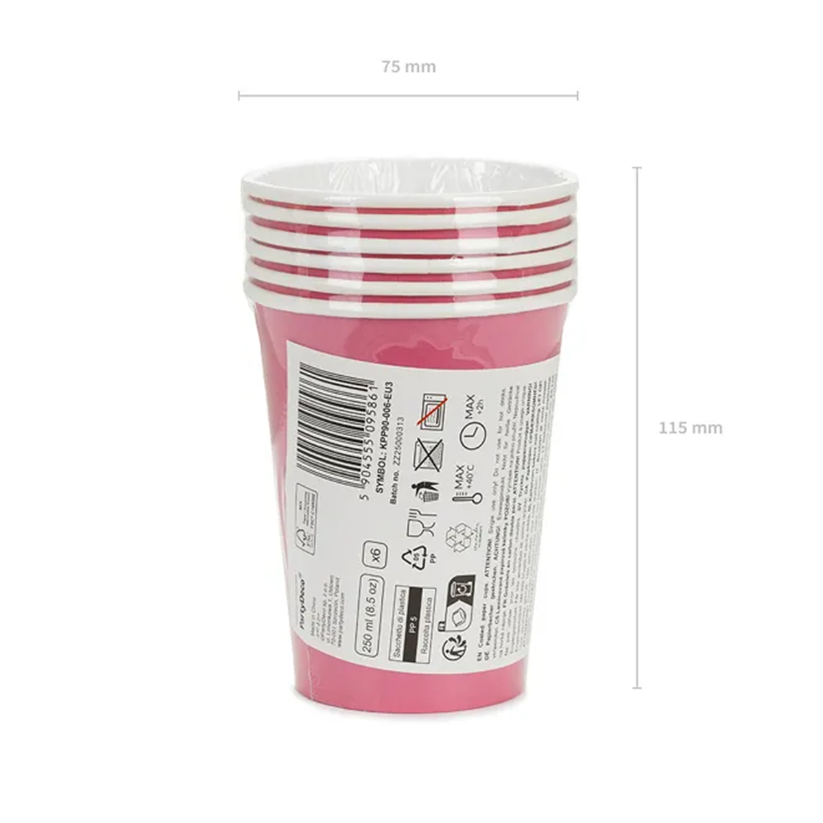 6 Pappbecher - Dunkelrosa - 250ml