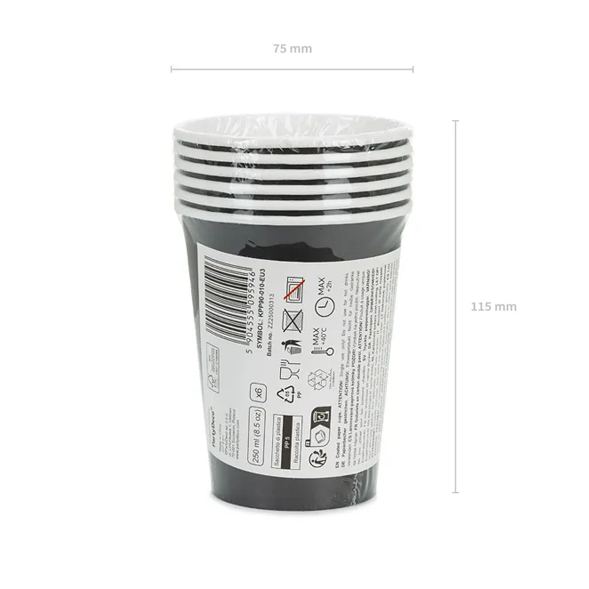 6 Pappbecher - Schwarz - 250ml