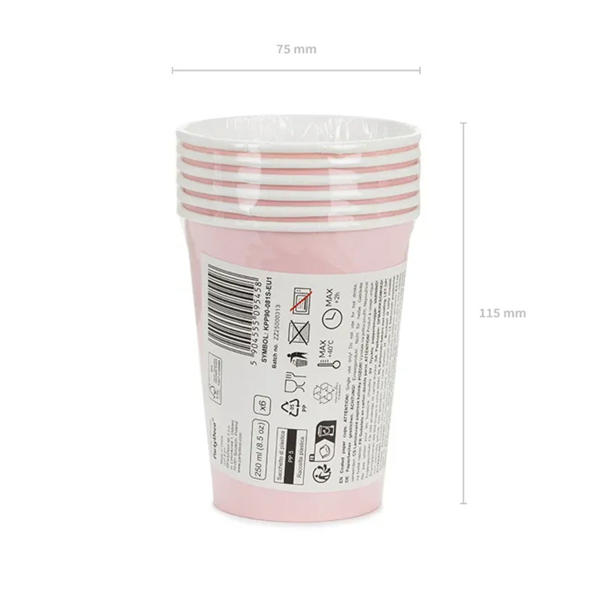 6 Pappbecher - Hellrosa - 250ml