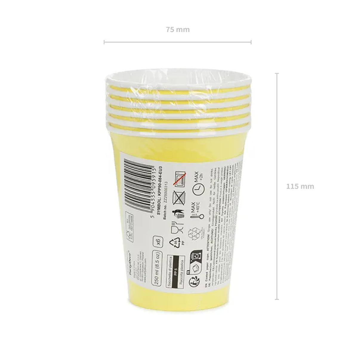 6 Pappbecher - Gelb - 250ml