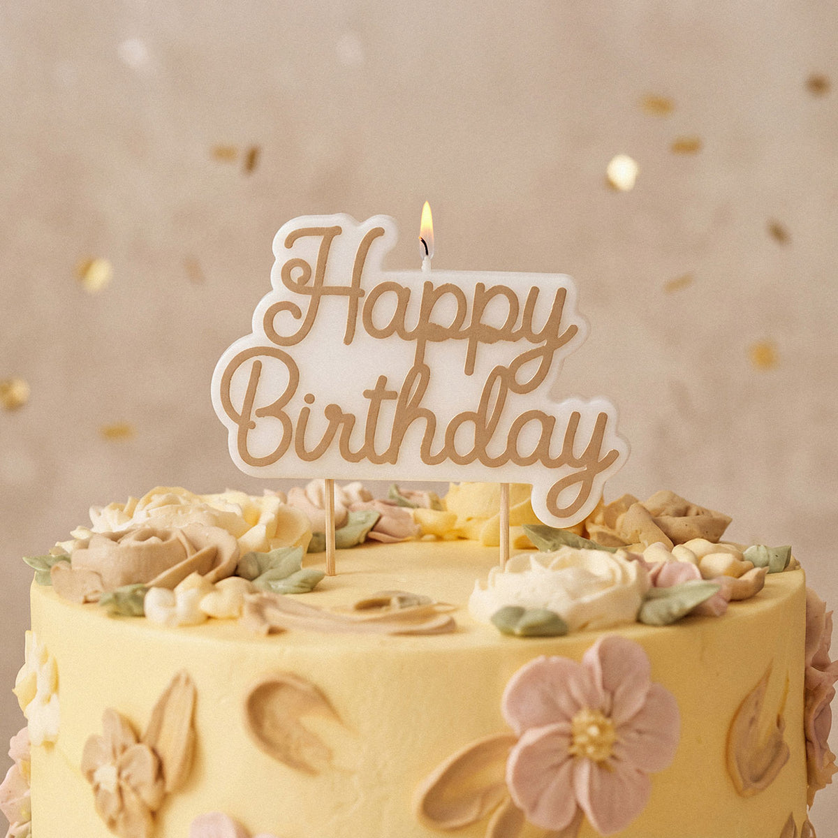 1 Kuchenkerze - Happy Birthday - Kalt Gold
