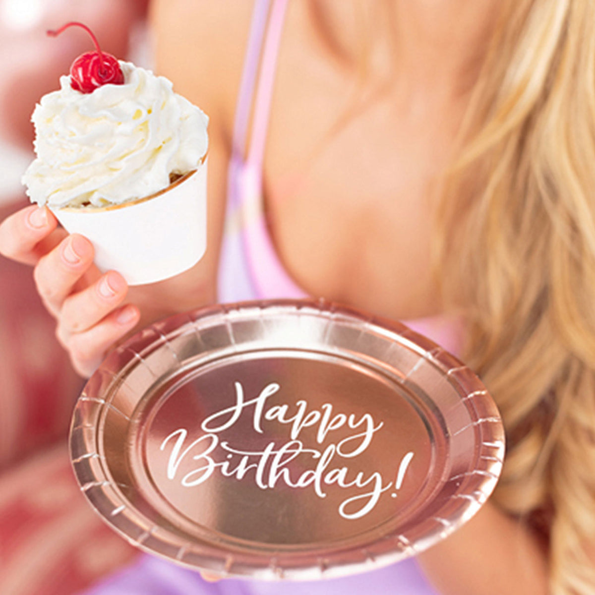 6 Pappteller Trend - Ø 18cm - Happy Birthday RoseGold