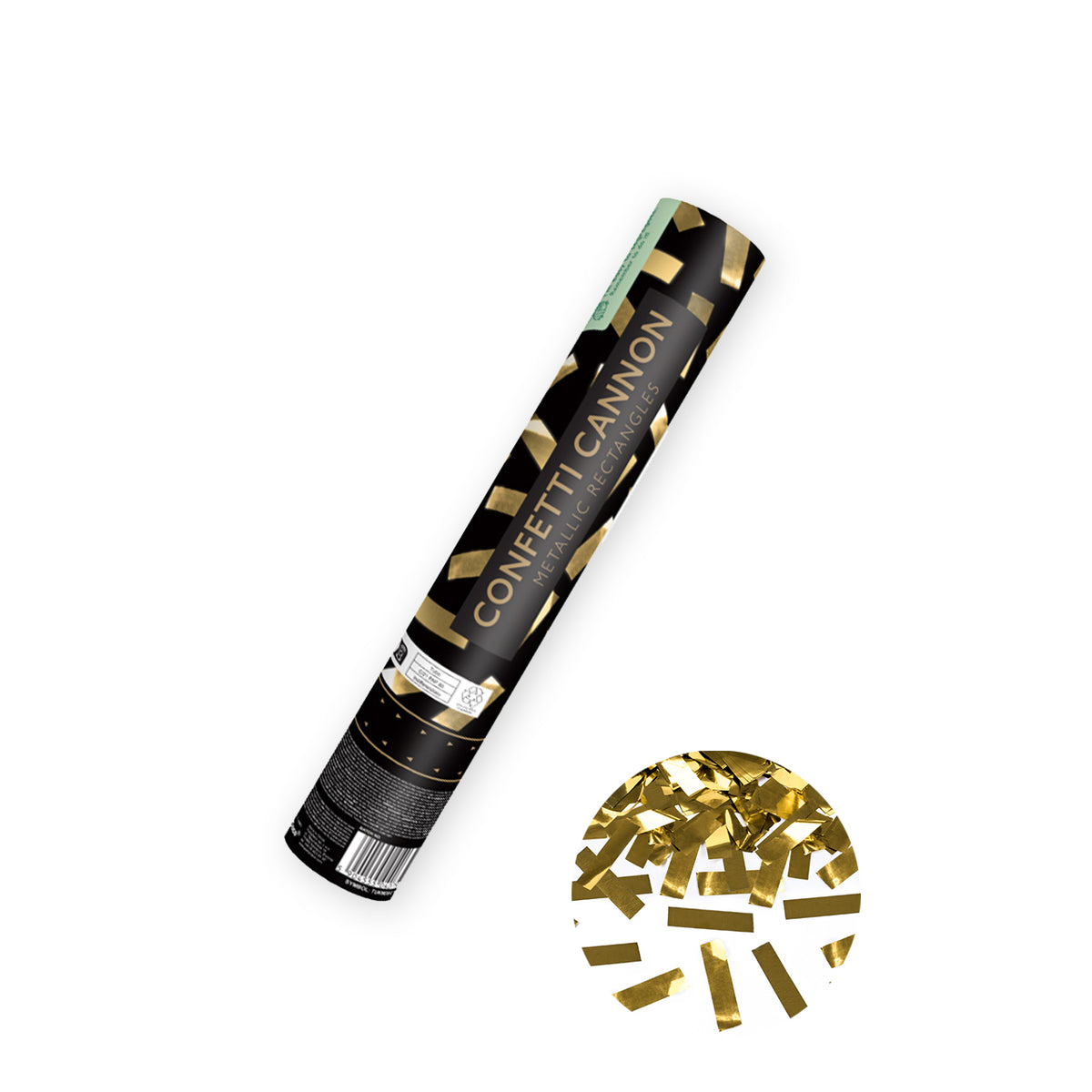1 Konfettikanone - 28cm - Metallic - Streifen - Gold