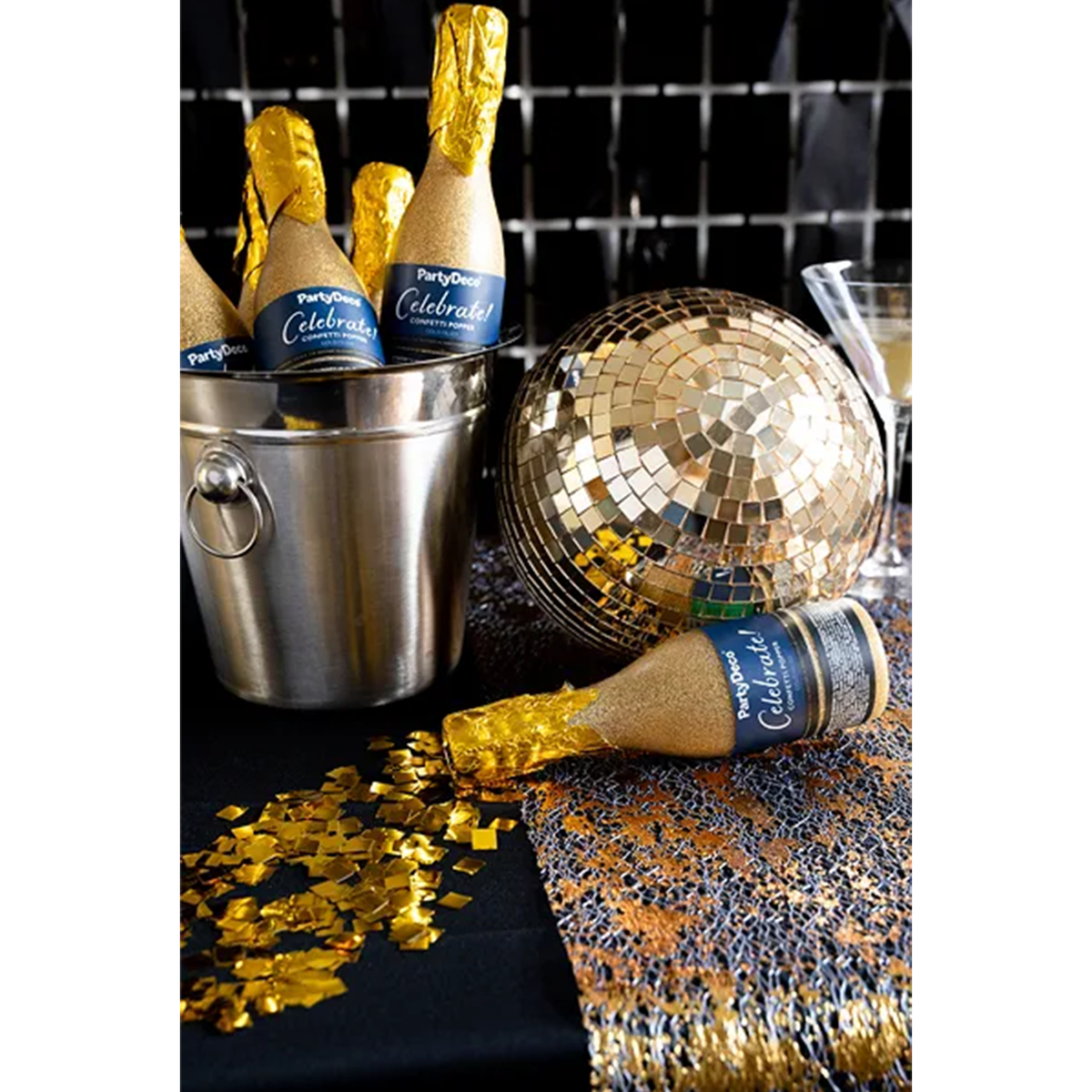 1 Konfettikanone - 20,5 cm - Champagner - Gold