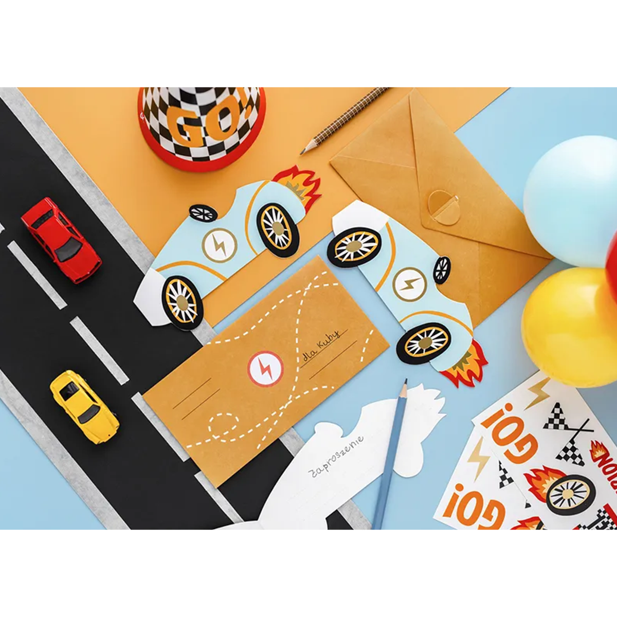6 Einladungskarten - Racing Cars