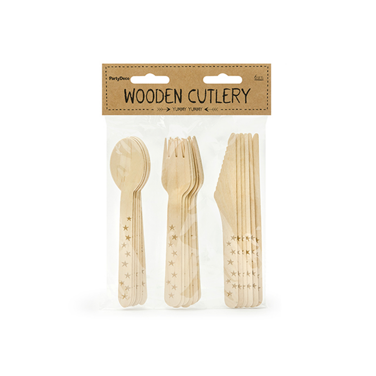 Holzbesteck - 18er Set - Stars Gold