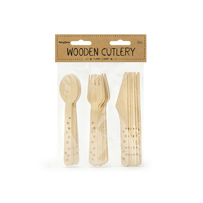 Holzbesteck - 18er Set - Stars Gold