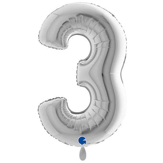 1 Balloon XXL - Number 3 - Silver