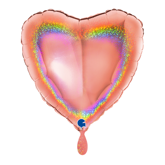 1 Balloon - Heart - Glitter Holographic Rose Gold