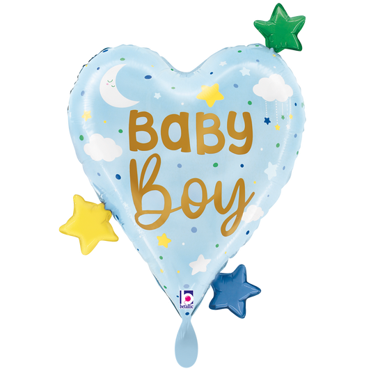 1 Balloon XXL - Baby Boy Heart Stars
