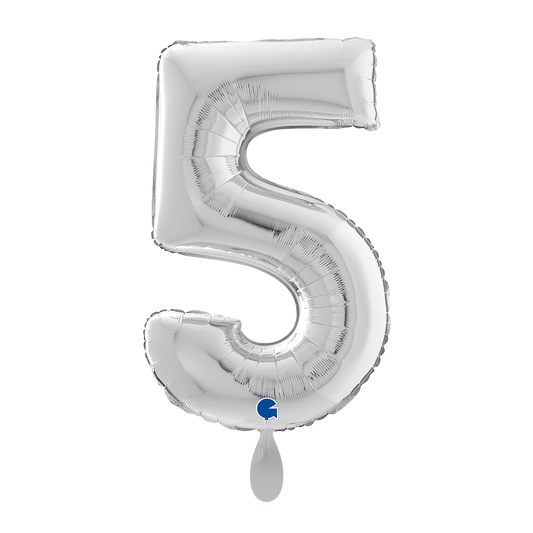 1 Balloon XL - Number 5 - Silver