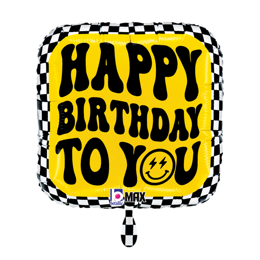 1 Balloon - Smiley Checkerboard Birthday