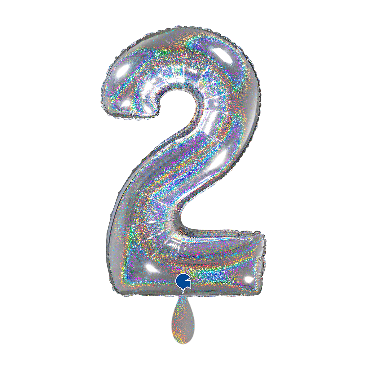 1 Balloon XL - Number 2 - Glitter Holographic Silver