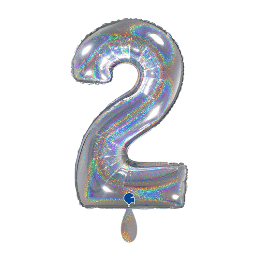 1 Balloon XL - Number 2 - Glitter Holographic Silver
