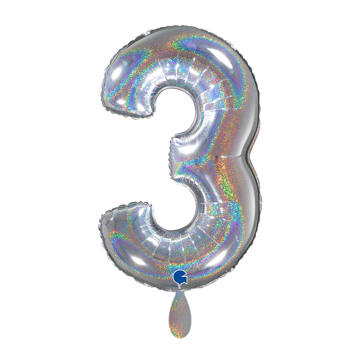 1 Balloon XL - Number 3 - Glitter Holographic Silver