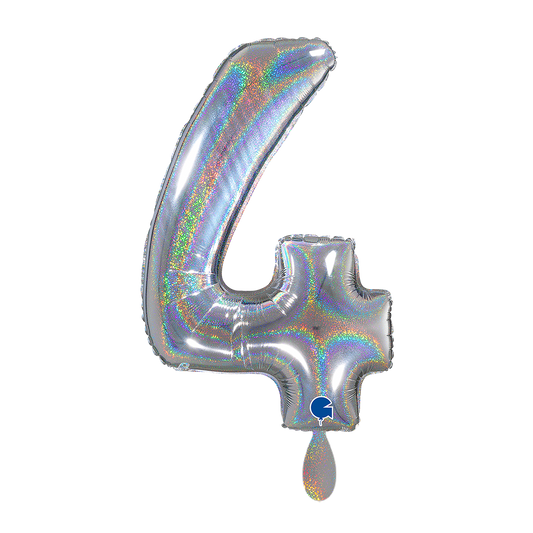 1 Balloon XL - Number 4 - Glitter Holographic Silver