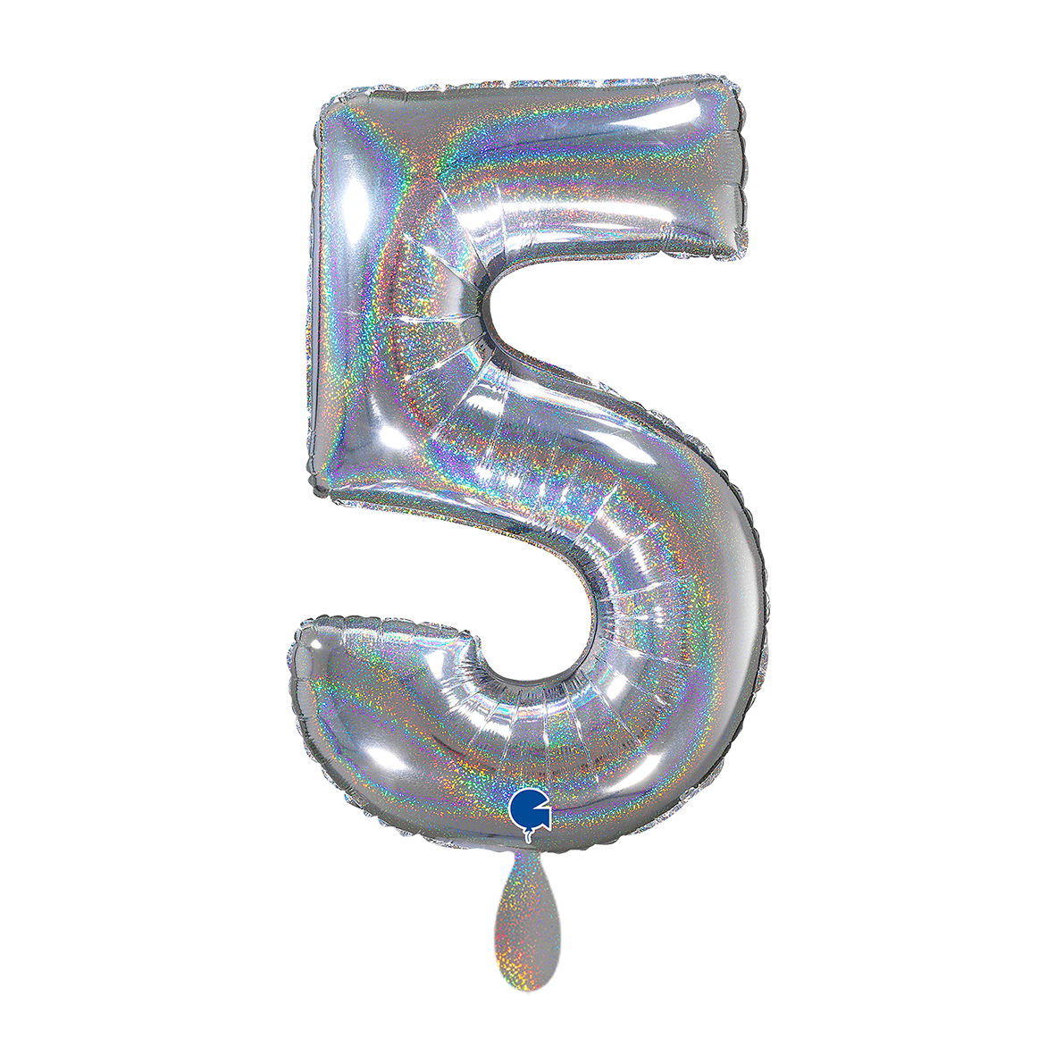 1 Balloon XL - Number 5 - Glitter Holographic Silver