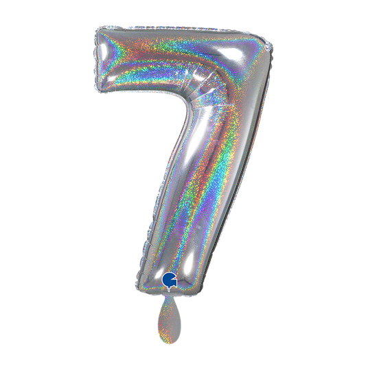 1 Balloon XL - Number 7 - Glitter Holographic Silver
