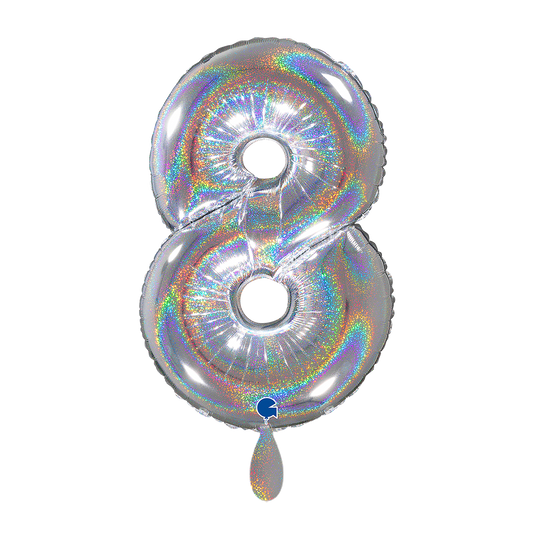 1 Balloon XL - Number 8 - Glitter Holographic Silver