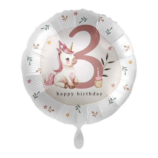 1 Balloon - Kindergeburtstag Girl - Zahl 3 Einhorn - ENG