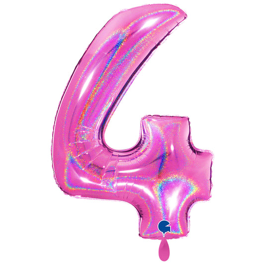 1 Balloon XXL - Number 4 - Glitter Holographic Fuxia