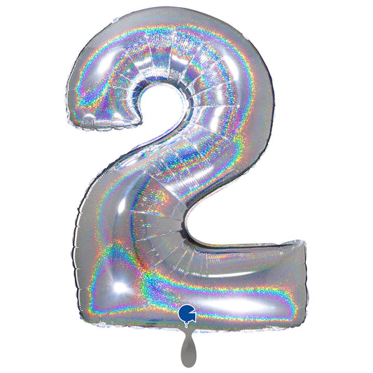 1 Balloon XXL - Number 2 - Glitter Holographic Silver