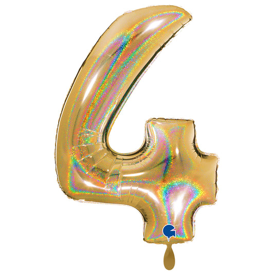 1 Balloon XXL - Number 4 - Glitter Holographic Gold