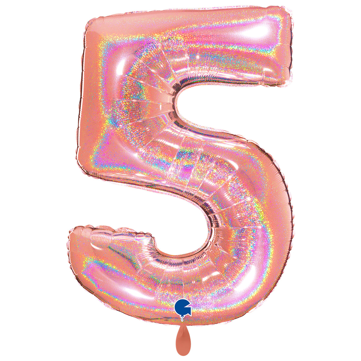 1 Balloon XXL - Number 5 - Glitter Holographic Rose Gold