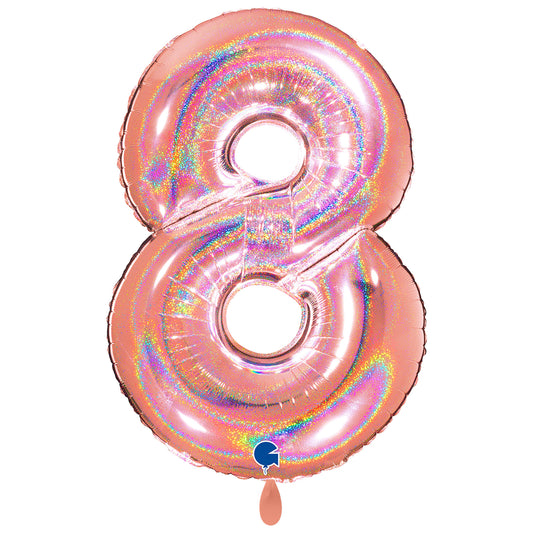 1 Balloon XXL - Number 8 - Glitter Holographic Rose Gold